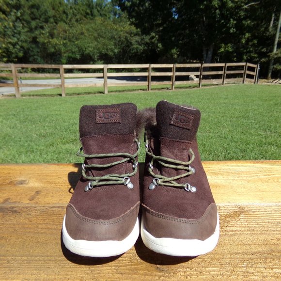 UGG KIDS 1018455K BROWN SUEDE LACE UP OBIE WATERPROOF SHOES BIG KIDS SIZE 6 - Picture 2 of 10